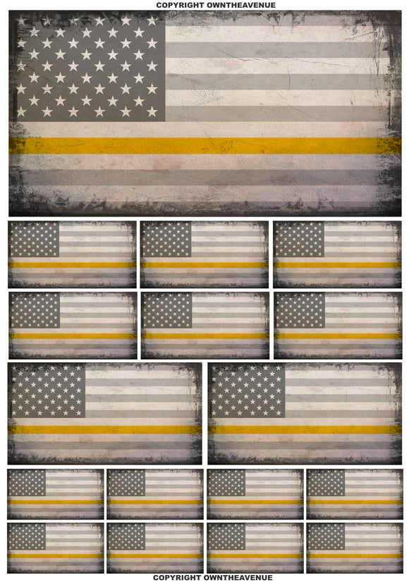17Pcs Distressed USA American Yellow Color Line Flag Assorted Sticker Decals