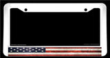 USA American Flag Grunge Style White License Plate Frame - OwnTheAvenue