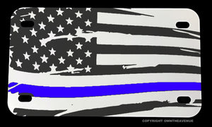 USA American Flag Blue Color Line Support Police Motorcycle Metal License Plate