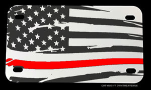 USA American Flag Red Color Line Support Fire Fighters Motorcycle Metal License Plate