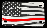USA American Flag Red Color Line Support Fire Fighters Motorcycle Metal License Plate