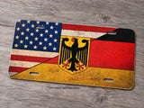 German Germany USA American Flag Rustic Style Metal License Plate