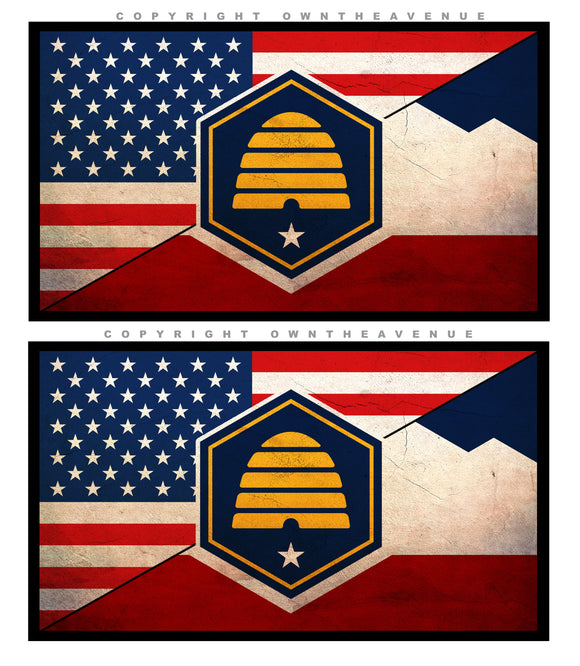 2Pcs Utah USA American Flag Vintage Style Vinyl Sticker Decals 3.75
