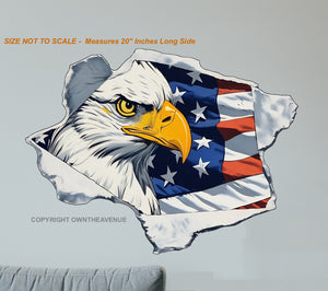 Bald Eagle USA American Flag Office Home Bedroom Garage Wall Decor Decal 20"