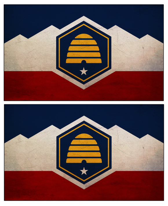 2Pcs Utah Flags Vintage Style Vinyl Sticker Decals 3.5