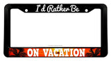 I'd Rather Be On Vacation Sunset Palm Trees V02 License Plate Frame - OwnTheAvenue