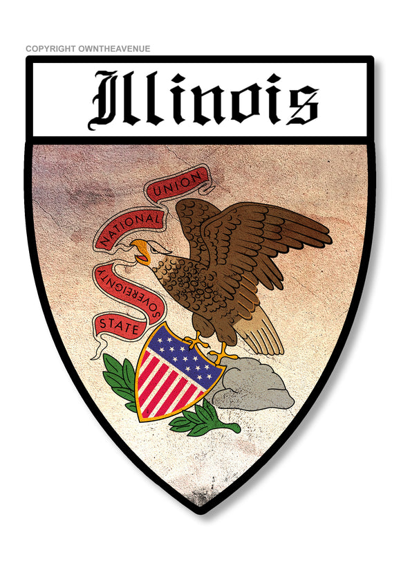 Illinois Flag Badge Logo Vintage Style Car Truck Vinyl Sticker Decal 3.5