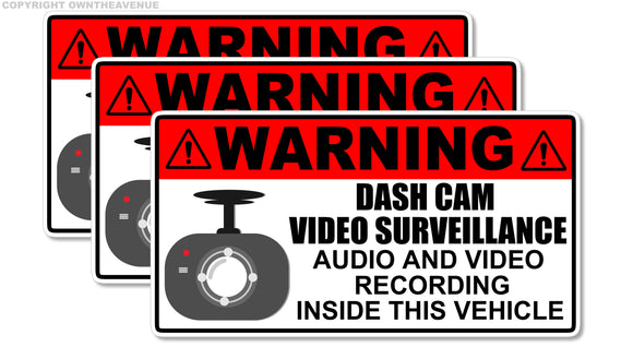 x3 Notice Dash Cam security warning alarm vehicle vinyl sticker decal 3.5