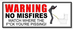 Warning No Misfires Funny Joke Toilet Seat Bathroom Vinyl Sticker Decal 4.5"