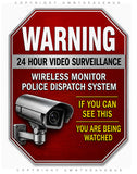 7" Inches - Warning 24 Hour Video Surveillance Security Vinyl Stickers Decals Red - OwnTheAvenue