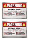 x2 Warning Rules Decal Sticker Funny JDM Car Truck SUV Metallic Model 4.75" Inches - OwnTheAvenue