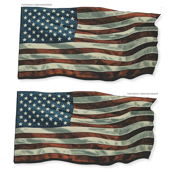 x2 Vintage Style USA American Wavey World Country Flag Sticker Decals 4