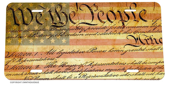 We The People Patriotic Distressed Grunge American Flag License Plate Cover V07 - OwnTheAvenue