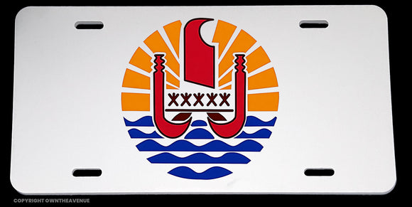 French Polynesia Coat of Arms Flag Tahiti Auto Metal White License Plate - OwnTheAvenue