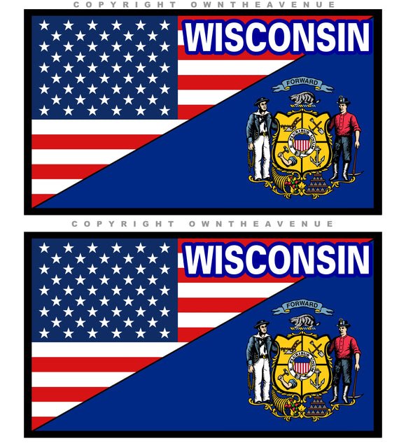 2Pcs USA American Wisconsin Flag Vinyl Sticker Decals 3.75