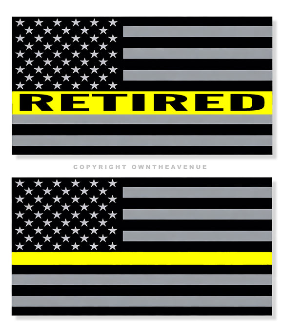 2Pcs Retired Support Dispatchers Yellow Colored Line Vinyl Sticker Decals 4