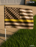 x2 USA American Flags Yellow Colored Line Support Dispatchers Grunge Style 8.1"