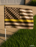x2 USA American Flags Yellow Colored Line Support Dispatchers Grunge Style 8.1"