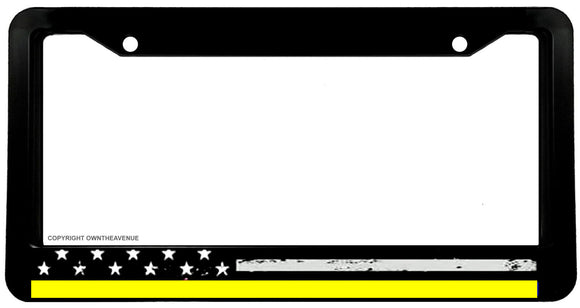 Support Dispatchers USA American Flag Yellow Color Line License Plate Frame - OwnTheAvenue