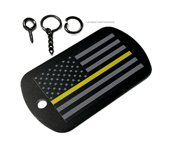 Support Dispatcher Yellow Line USA American Flag Keychain Necklace Tag