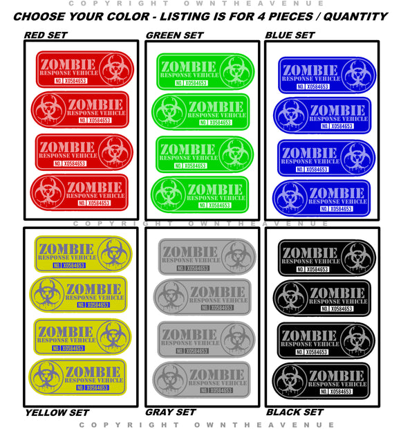 4Pcs Zombie Response Vehicle Set Sticker Decals 4