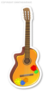 Acoustic Guitar Daisy Flowers Vintage Jk Retro Car Truck Bumper Sticker Decal 4"