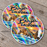 x2 Baja California Mexico Mexican Flag Holographic V01 Vinyl Sticker Decals 4"