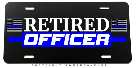 Retired Support Police Blue Colored Line Flag Auto License Plate