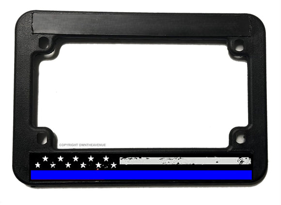 USA American Flag Distressed Support Police Blue Motorcycle License Plate Frame - OwnTheAvenue
