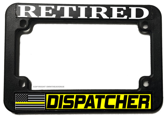 Retired Support Dispatchers Yellow Colored Line Motorcycle License Plate Frame - OwnTheAvenue