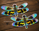 2 Pack Dragon Fly Dragonfly Groovy Style Holographic Sticker Decals 3.5"