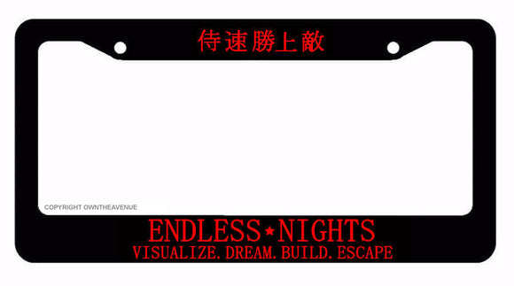 Endless Nights Japanese Lowered JDM Drift License Plate Frame BlkFr8m/ Red Art