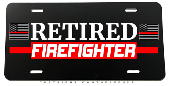 Retired Support Firefighters Red Colored Line Flag Auto License Plate