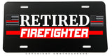 Retired Support Firefighters Red Colored Line Flag Auto License Plate