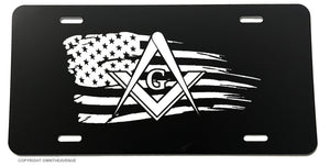 Freemason Mason Masonic USA Grunge Tattered Flag License Plate Cover - OwnTheAvenue