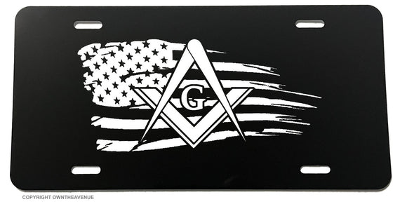 Freemason Mason Masonic USA Grunge Tattered Flag License Plate Cover - OwnTheAvenue