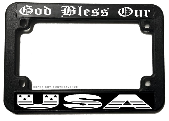 God Bless Our USA American Flag White Art Motorcycle License Plate Frame - OwnTheAvenue