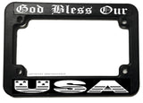 God Bless Our USA American Flag White Art Motorcycle License Plate Frame - OwnTheAvenue