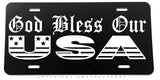 God Bless Our USA American Flag White Art Metal License Plate - OwnTheAvenue