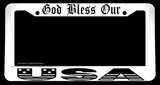 God Bless Our USA American Flag Patriotic White License Plate Frame - OwnTheAvenue