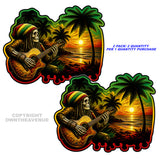 x2 Rasta Reggae Skull Skeleton Music Ocean Palm Trees Sticker Decals 4.25" - OwnTheAvenue