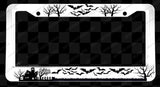 Haunted House Spooky Bats Gothic Goth White License Plate Frame - OwnTheAvenue