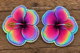 L/R Hawaiian Hibiscus Flower Holographic Vinyl Sticker Decals Model V001