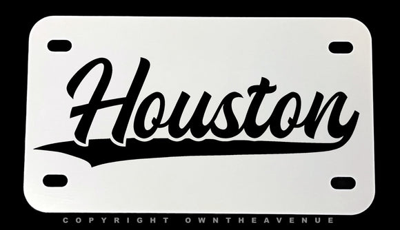 Houston Motorcycle White Metal License Plate - OwnTheAvenue