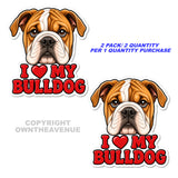 2 Pack - I Love My Bulldog Car Truck Window Bumper Laptop Vinyl Sticker Decals - 4.5" Inches Long Side Each - OwnTheAvenue