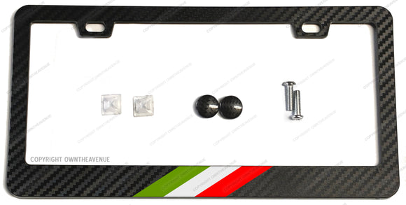 Italy Italian Flag Racing Sport Stripe Carbon Fiber License Plate Frame - OwnTheAvenue