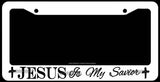 Jesus Is My Savior Christian Cross White License Plate Frame - OwnTheAvenue