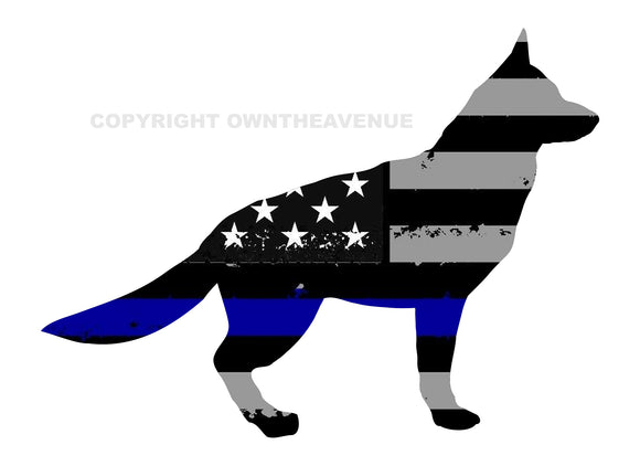 K9 Police Dog Blue Color Flag Tattered Car Truck Window Bumper Laptop Sticker Decal 4