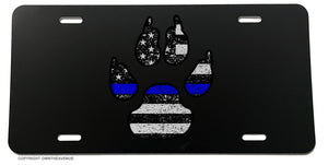 K9 Paw Blue Tattered Subdued Blue Colored Flag USA Flag Support Police License Plate Cover - OwnTheAvenue