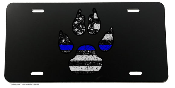 K9 Paw Blue Tattered Subdued Blue Colored Flag USA Flag Support Police License Plate Cover - OwnTheAvenue